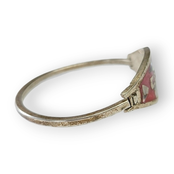 Mexico Cozumel Cuff Bracelet Red Inlaid Abalone Shell Alpaca Silver Vintage 6.5" - Picture 2 of 8